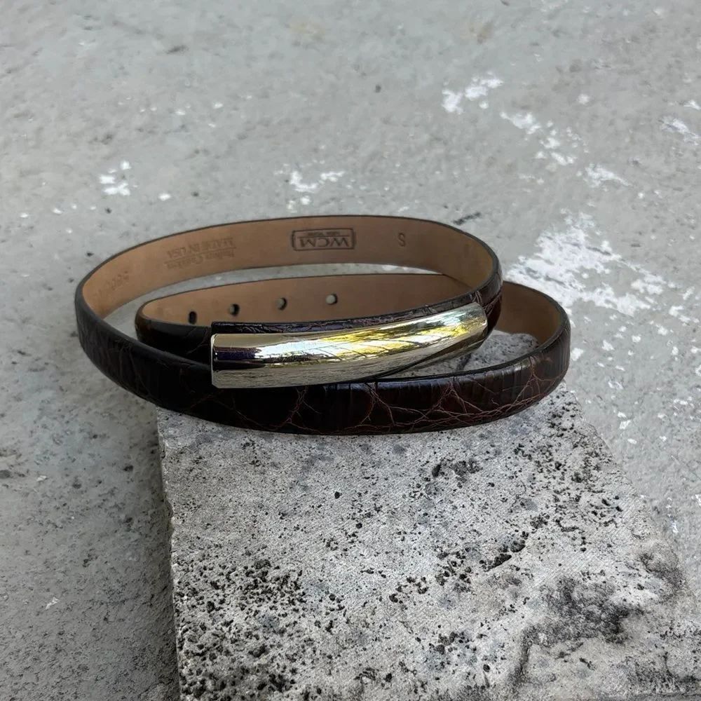 WCM Italian calfskin, alligator embossed, silver buckle belt